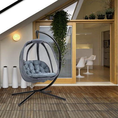 Cosy Folding Hanging Egg Chair with Cushion & Stand - Perfect Indoor/Outdoor Relaxation