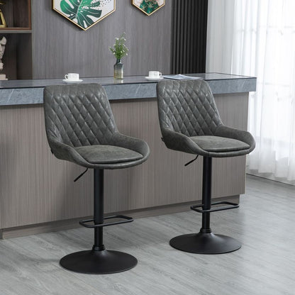 Bar Stools Set of 2, Adjustable Bar Chairs 360° Swivel for Kitchen Grey