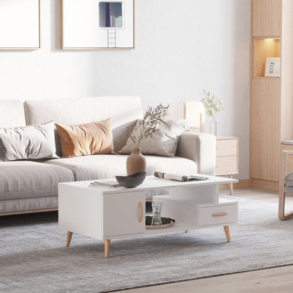 Coffee Table with Storage, Shelf, and Drawer, White Sofa Side Table