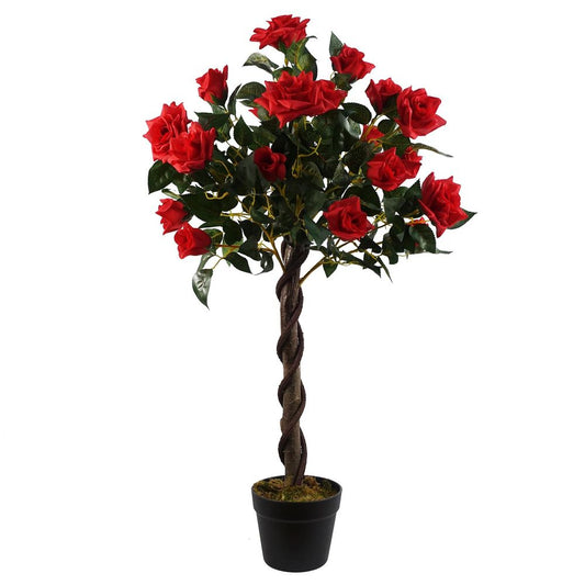 Artificial Red Rose Tree with Twisted Vine Detail, 90cm (3ft) for Romantic Decor