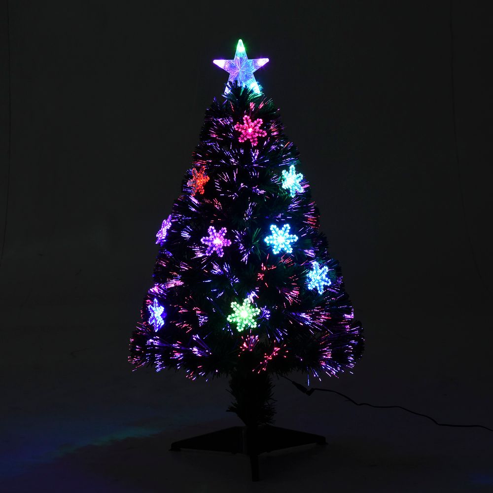 3FT Green Fibre Optic Artificial Christmas Tree with LED Snowflakes - Fireproof Design