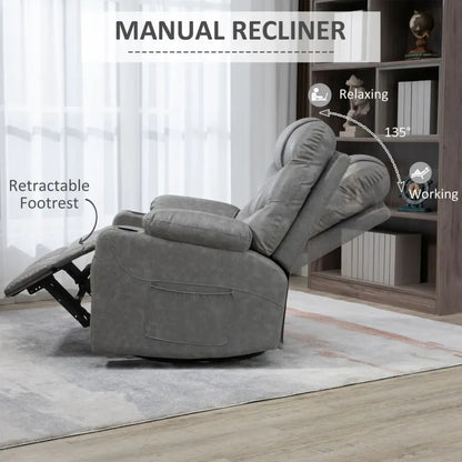 Grey PU Leather Manual Recliner Armchair with 360° Swivel Function for Comfort