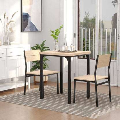 Compact 3-Piece Dining Table Set with 2 Chairs and Wooden Metal Legs