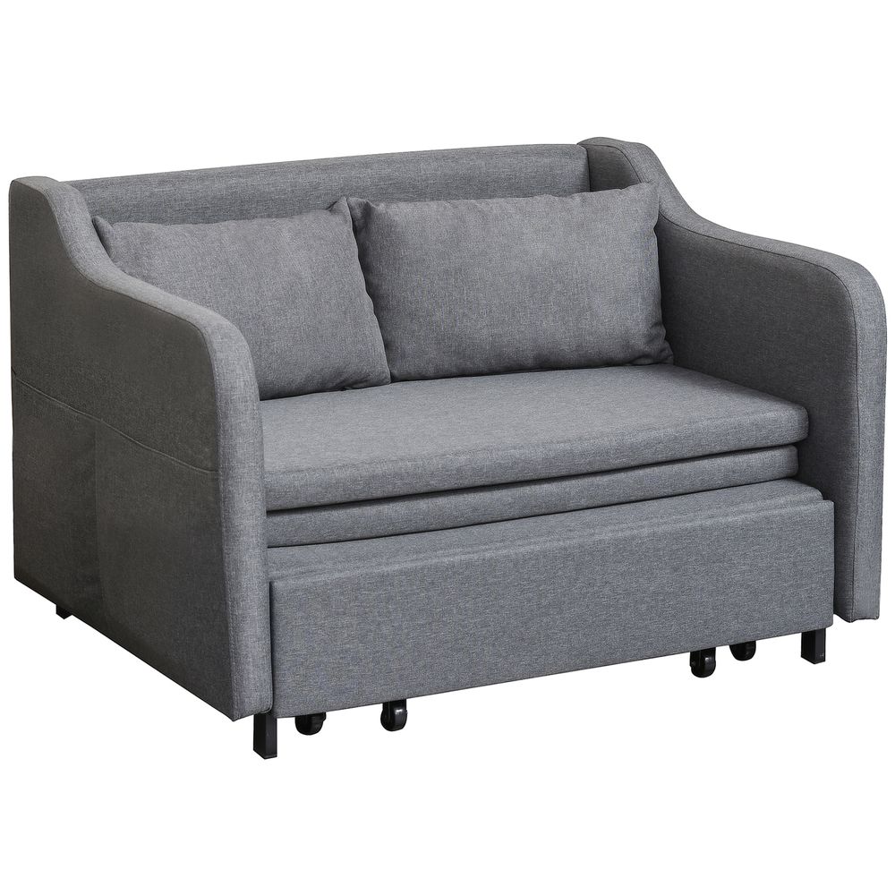 Grey Pull-Out Sofa Bed: Fabric 2-Seater Couch for Living Room