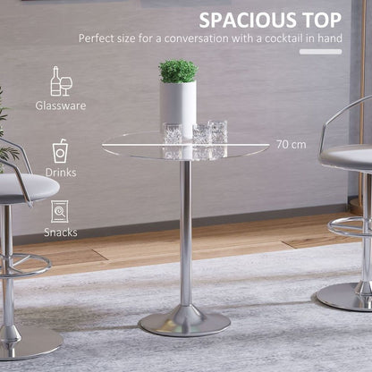 Bistro Round Dining Table with Tempered Glass Top for Kitchen or Pub Counters