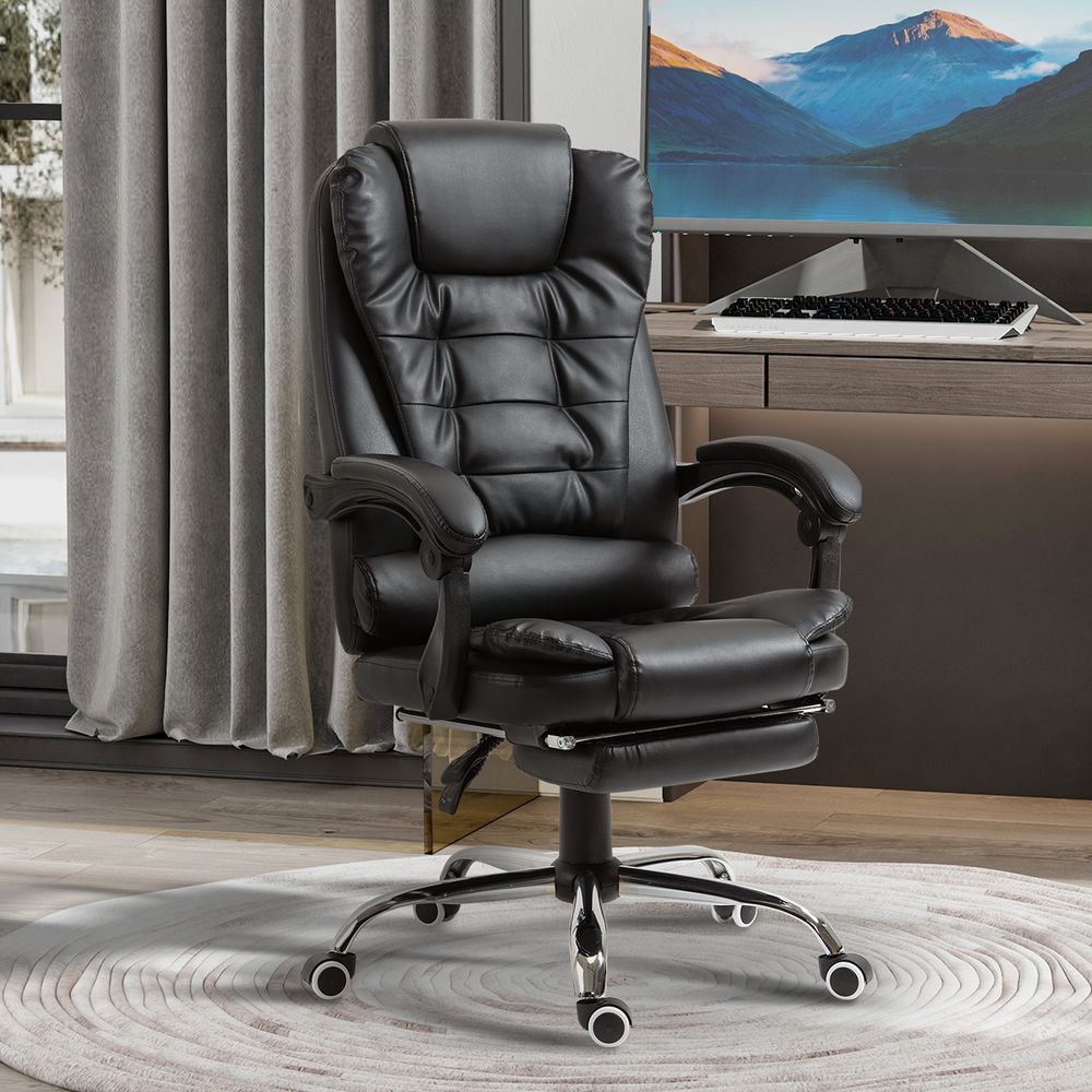 Black PU Leather High Back Office Chair with Swivel Wheels for Home Comfort