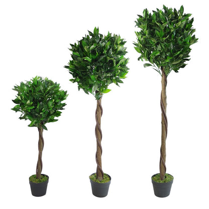 Twisted Stem 120cm Artificial Topiary Bay Laurel Ball Trees for Decorative Use