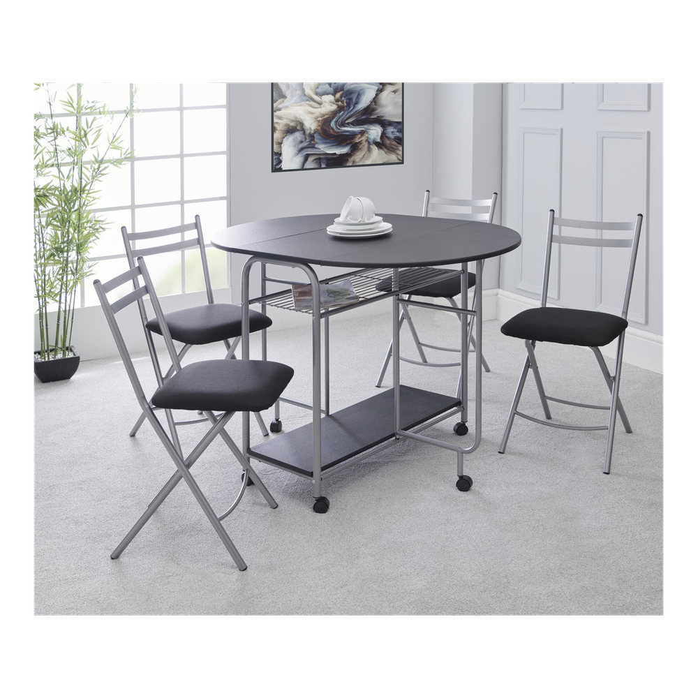 Stowaway Dining Set for 4, Black and Silver Design, Perfect for Compact Spaces