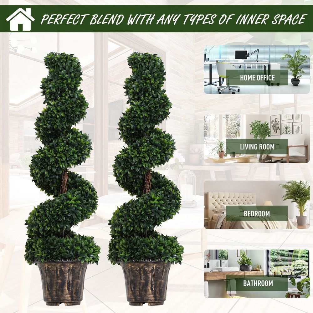 Set of 2 Green Artificial Boxwood Spiral Topiary Plants for Stylish Decoration