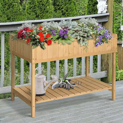 Elevate Your Garden: Fir Wood 8-Compartment Plant Stand with Storage Shelf