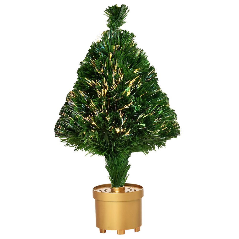 2ft Pre-Lit Artificial Christmas Tree with Fibre LED - Multi-Colour Table Decor