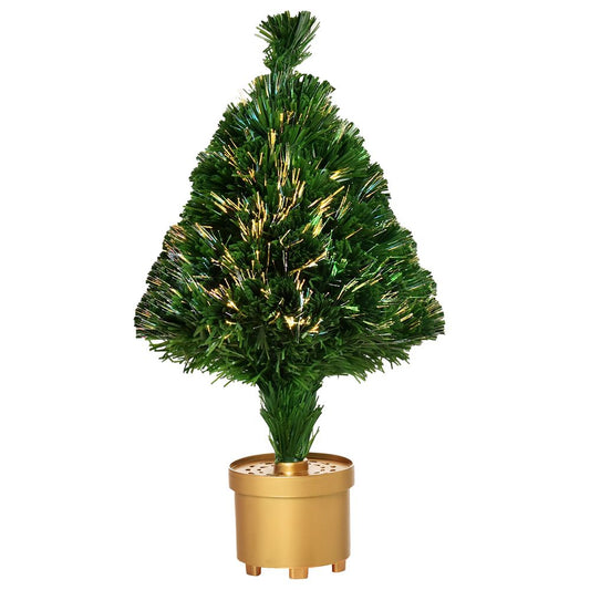 2ft Pre-Lit Artificial Christmas Tree with Fibre LED - Multi-Colour Table Decor