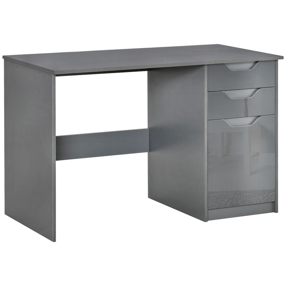 Grey Computer Desk with Drawers, Stylish Workstation for Home or Office Use