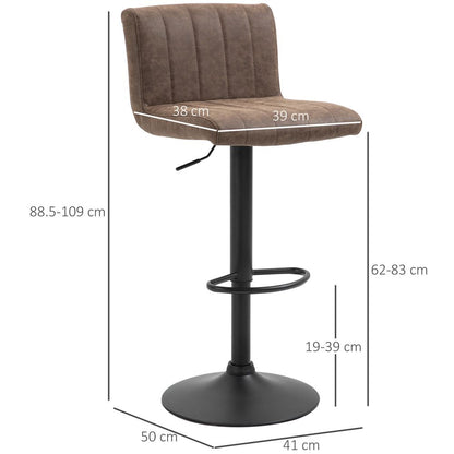 Set of 2 Adjustable Height Barstools with Footrest in Brown for Added Comfort