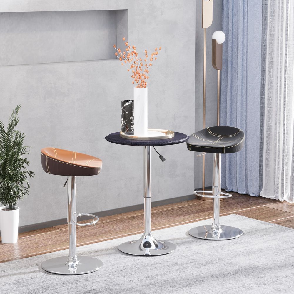 Black Chrome Steel Round Bar Table: Height Adjustable Dining Table