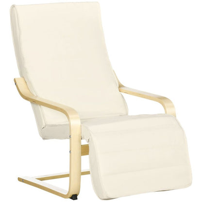 Adjustable Recliner Lounge Chair with Footrest in Cream White