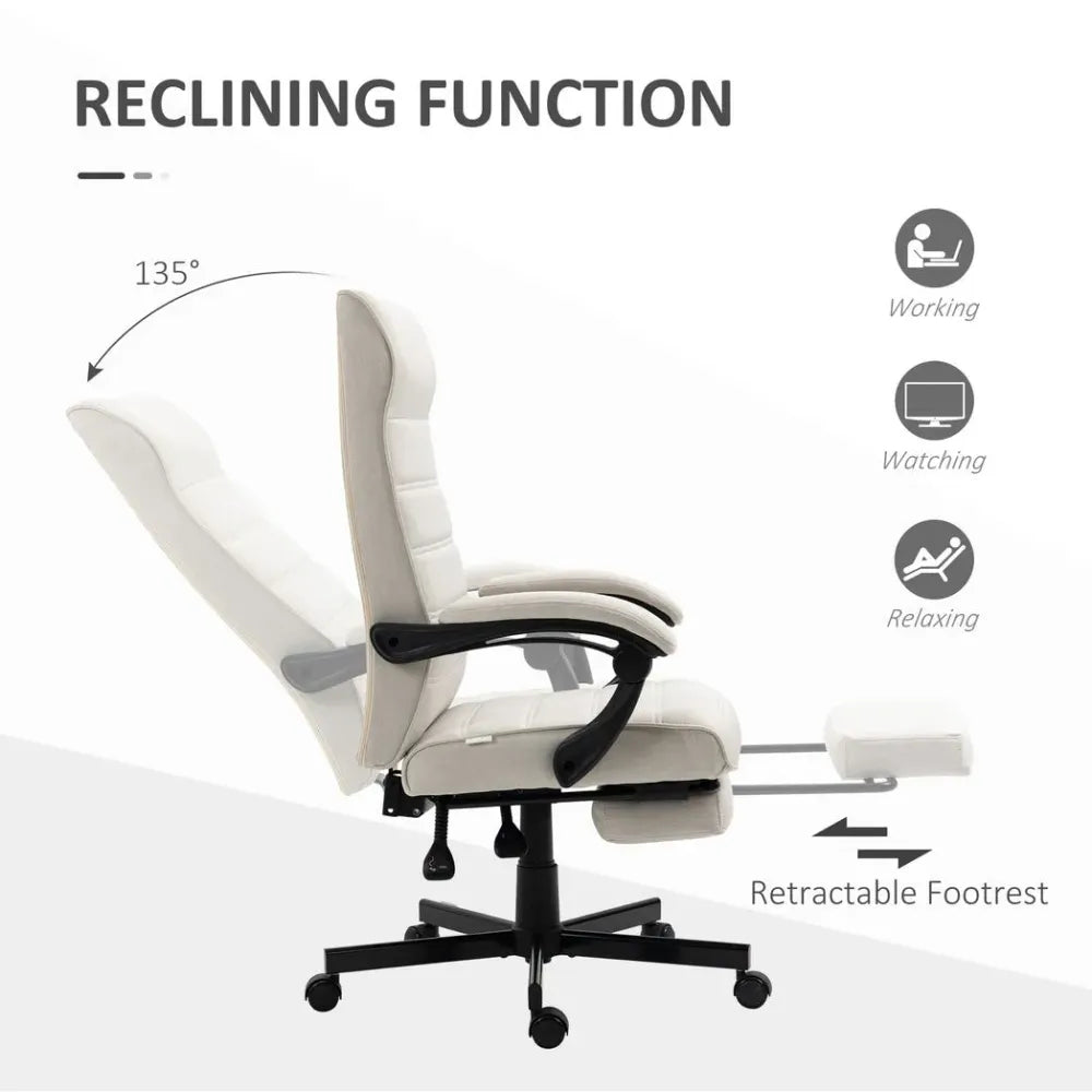 White High-Back Reclining Office Chair for Bedroom, Study, or Living Room Use