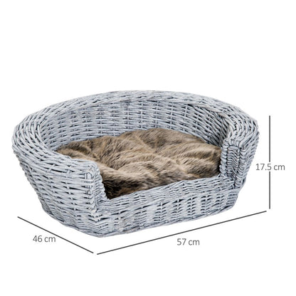 Wicker Willow Rattan Elevated Dog and Cat Couch with Cushion, Stylish Pet Sofa Bed