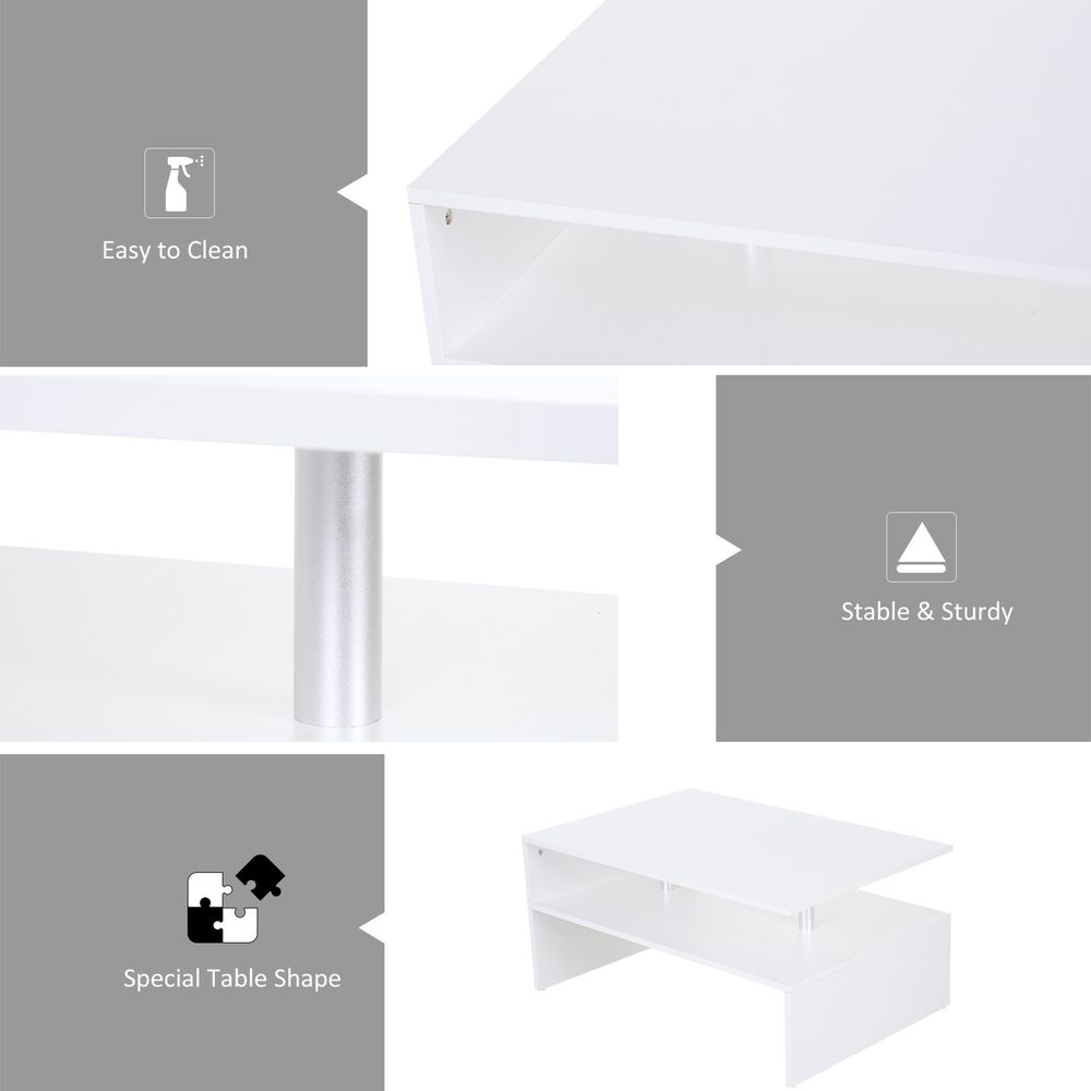 2-Tier White Coffee Table: Modern Rectangular Side & End Table