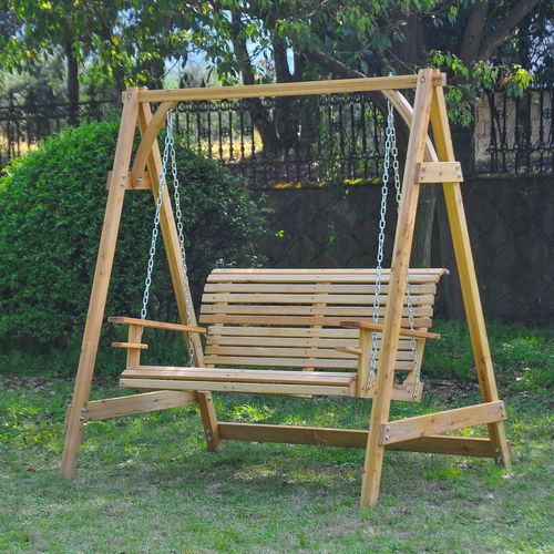 Elegant 2-Seater Larch Wood Swing Chair Bench for Ultimate Outdoor Relaxation