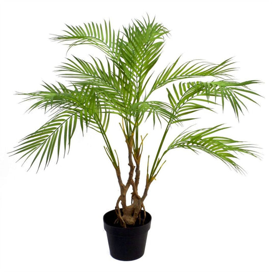 90cm Detailed Trunk Artificial Areca Palm Plant with Silver Metal Planter