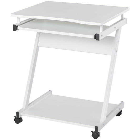 White Computer Desk with Sliding Keyboard Tray and 4 Moving Wheels for Versatile Use