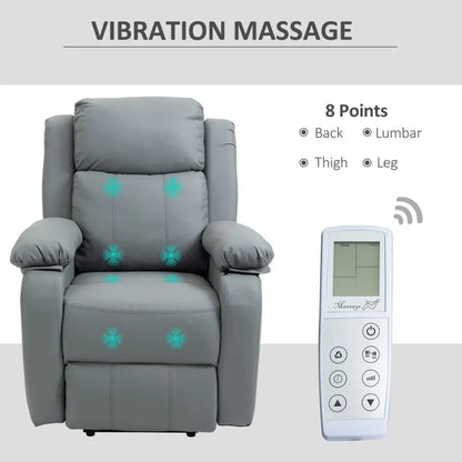 Grey Electric Power Lift Recliner Chair with Massage Vibration and Convenient Side Pocket