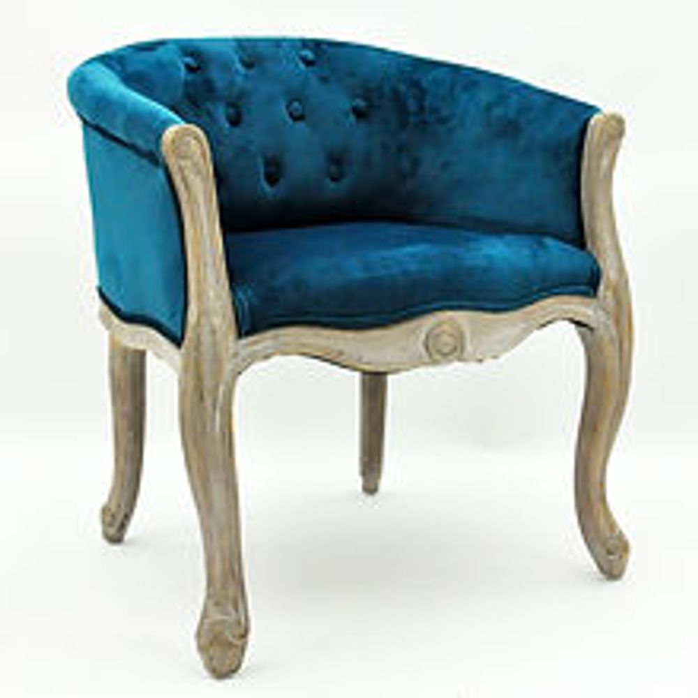 Teal Velvet Louis Chair in Natural Finish for Vibrant Home Seating