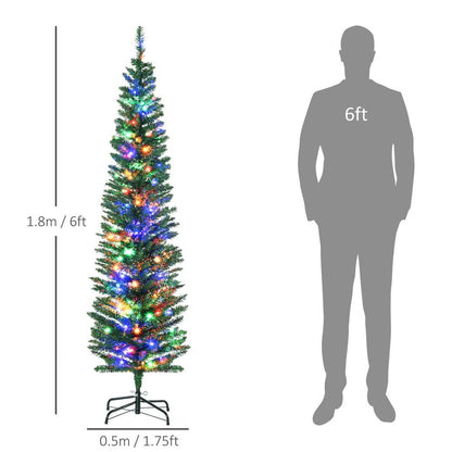 6FT Artificial Pencil Christmas Tree with Colourful Lights and Sturdy Steel Base