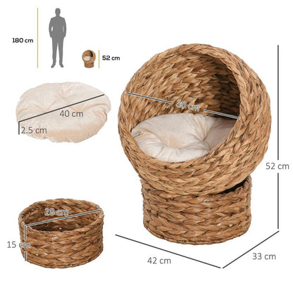 Raised Wicker Cat House with Cylindrical Base, Dimensions 42x33x52cm for Comfort