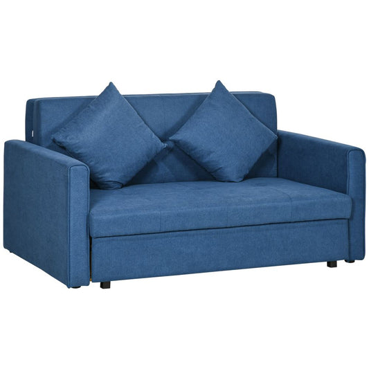 Blue 2-Seater Sofa Bed with Storage and 2 Cushions for Versatile Living Room Use