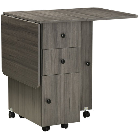 Grey Drop Leaf Dining Table with Storage Drawers, Ideal for Compact Dining Spaces