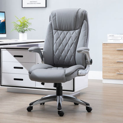 Grey High Back Executive Office Chair with Swivel and PU Leather Upholstery