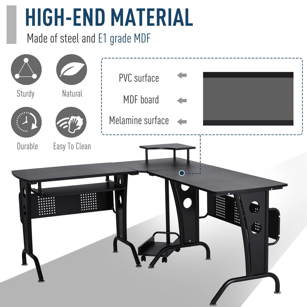 Black Steel Frame Corner Office Desk for Space-Saving Work and Gaming Setup