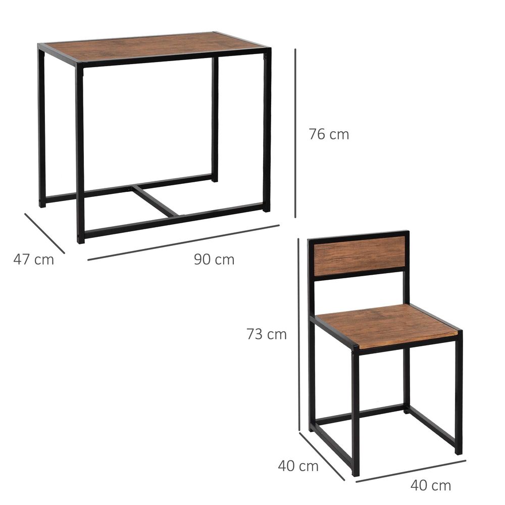 Steel Frame MDF Bar Stool and Table Set for 2-Seaters, Wood Tone