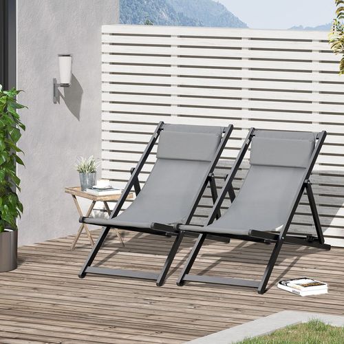 2-Pack Adjustable Patio Recliner Chairs - Grey Lounge Comfort