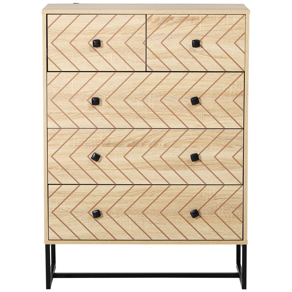 5-Drawer Storage Chest with Zig-Zag Design and Black Metal Handles for Stylish Organisation