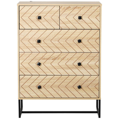 5-Drawer Storage Chest with Zig-Zag Design and Black Metal Handles for Stylish Organisation