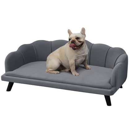 Grey Dog Pet Couch Bed with Legs and Cushion, Ideal for Medium to Large Dogs