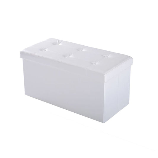 Cream White Folding Faux Leather Storage Cube Ottoman Bench Seat