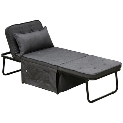 Charcoal Grey Folding Sleeper Chair Bed with Pillow and Side Storage Pockets