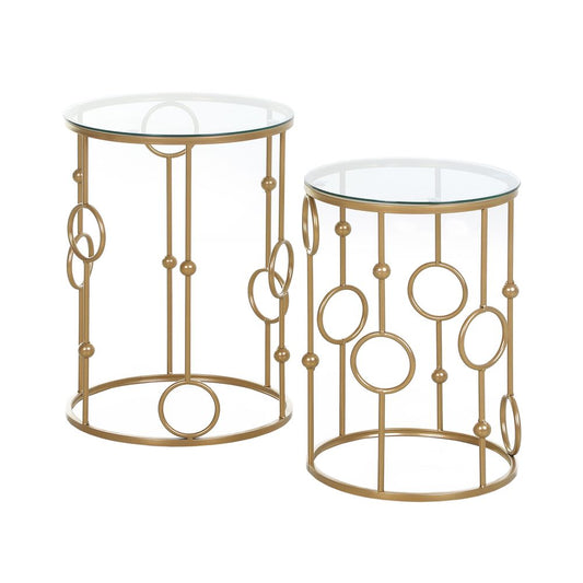 Set of 2 Gold Nesting Coffee Tables with Tempered Glass Tops