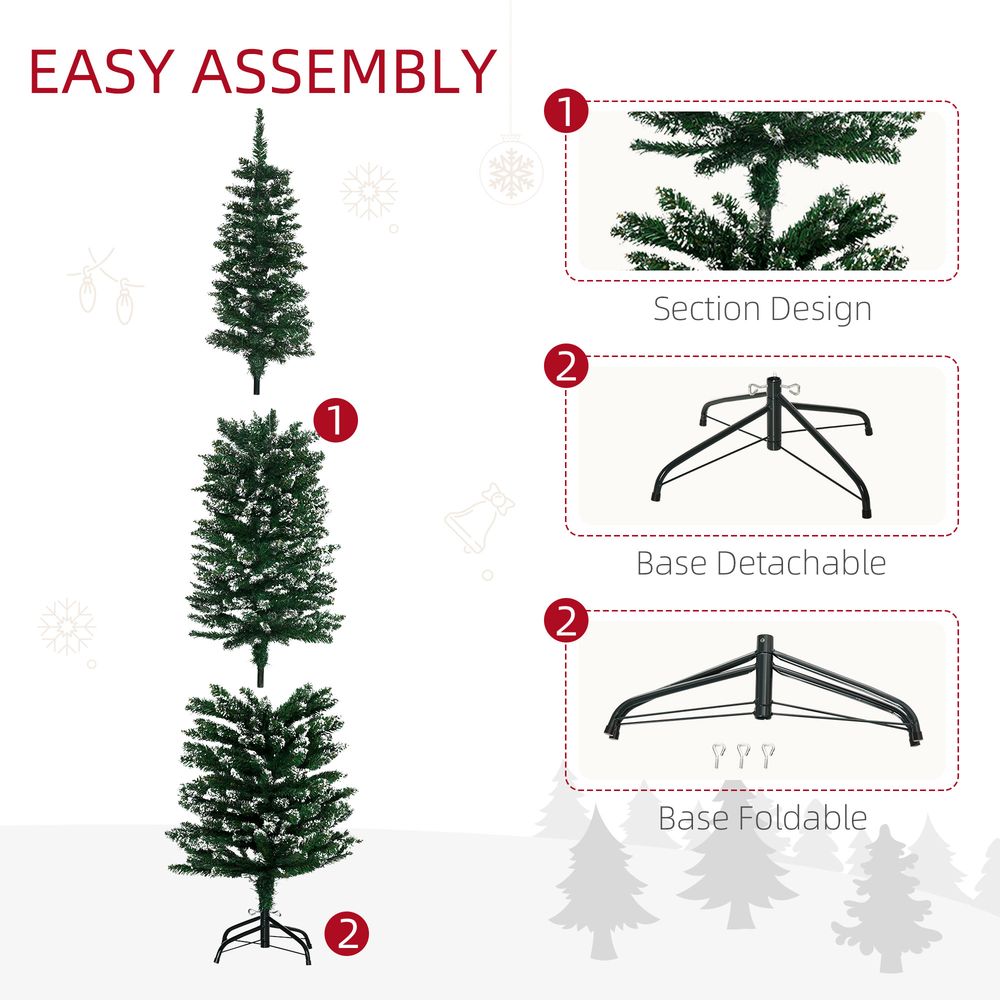 6.5ft Snow Dipped Artificial Pencil Christmas Tree with Foldable Black Stand - Green