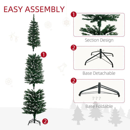 6.5ft Snow Dipped Artificial Pencil Christmas Tree with Foldable Black Stand - Green