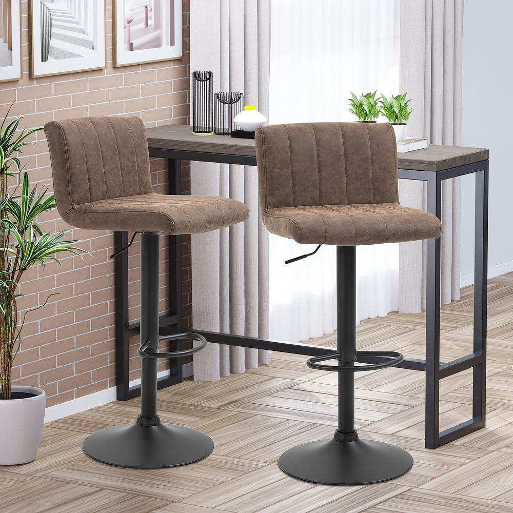 Set of 2 Adjustable Height Barstools with Footrest in Brown for Added Comfort