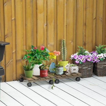 Mobile 2-Pack Wooden Plant Stand with Wheels - Stylish Garden Display!