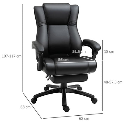 Black High Back Executive Home Office Chair with Reclining Feature and Footrest for Comfort