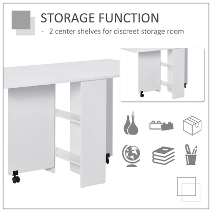 Kitchen Folding Desk - Mobile Drop Leaf Dining Table with Wheels and Storage Shelves