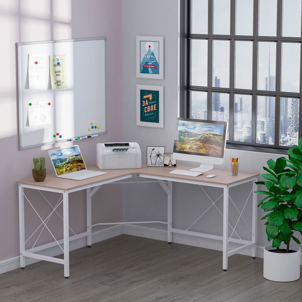 Oak Corner L-Shape Desk, Perfect for Home Office and Gaming Computer Workstation