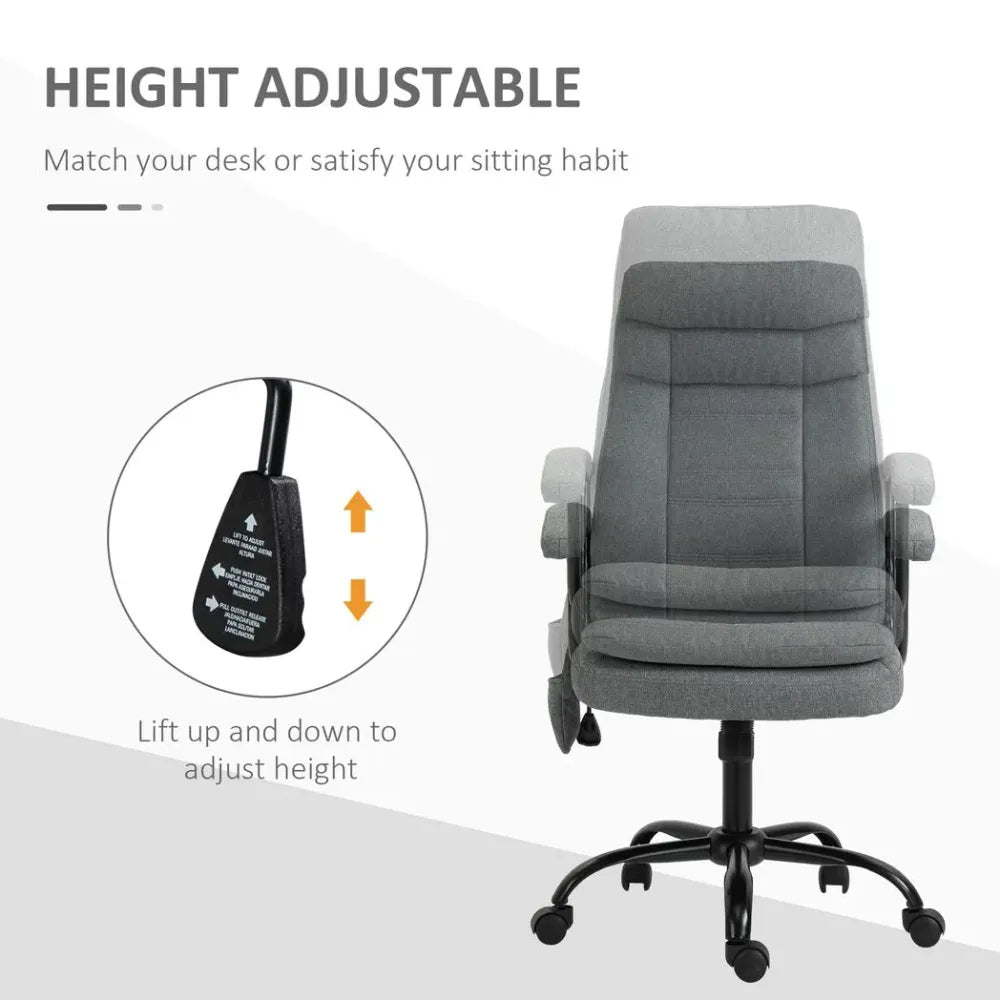 Grey Adjustable Height Office Chair with 2-Point Massage and Linen Look